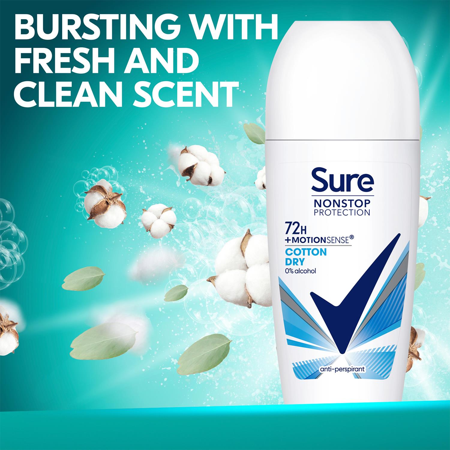 Women Motion Sense Ap Deodorant Roll-on 72h Nonstop, Cotton Dry, 50ml, 6pk | 6
