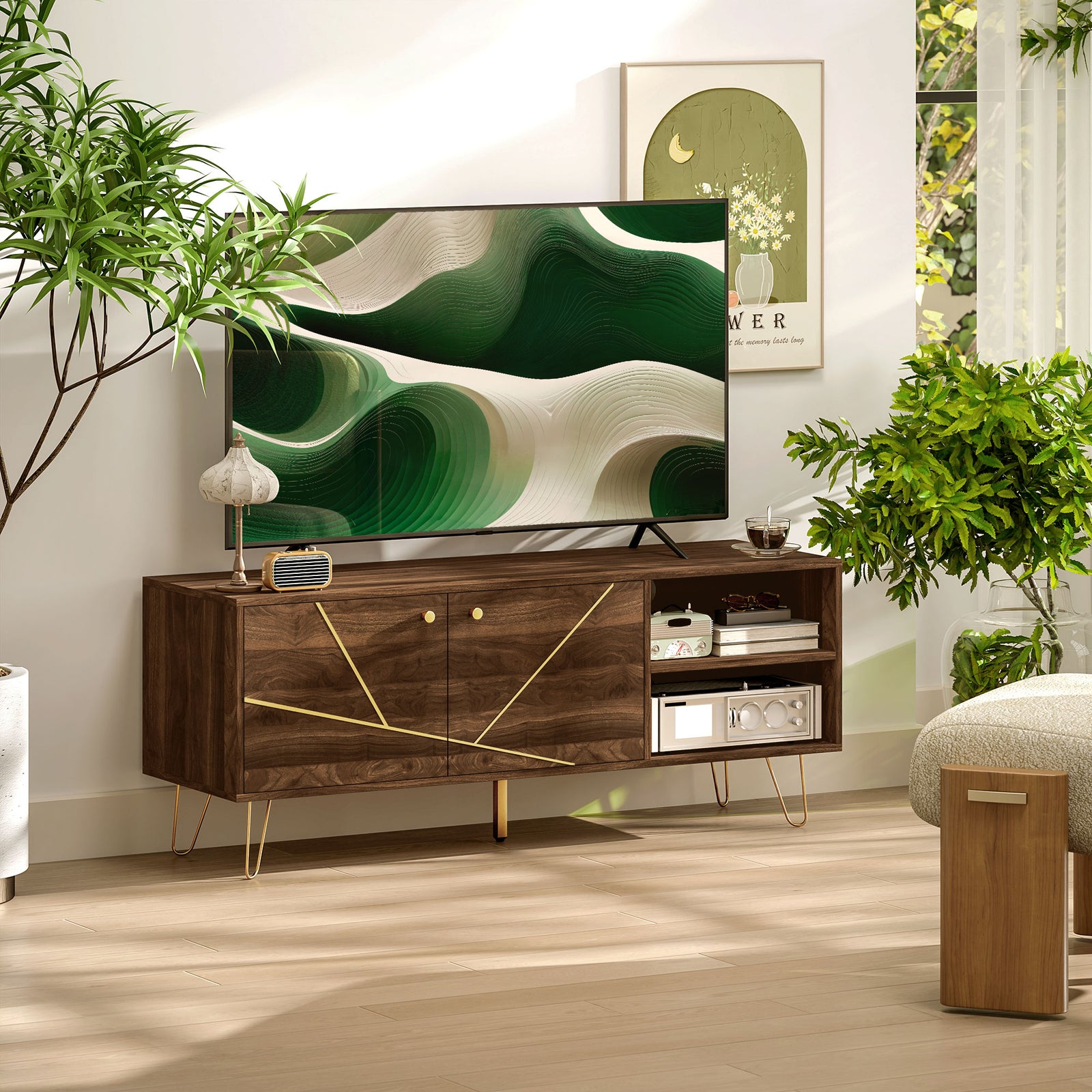 Tv Stand Cabinet 130cm Tv Unit W/ Adjustable Shelves