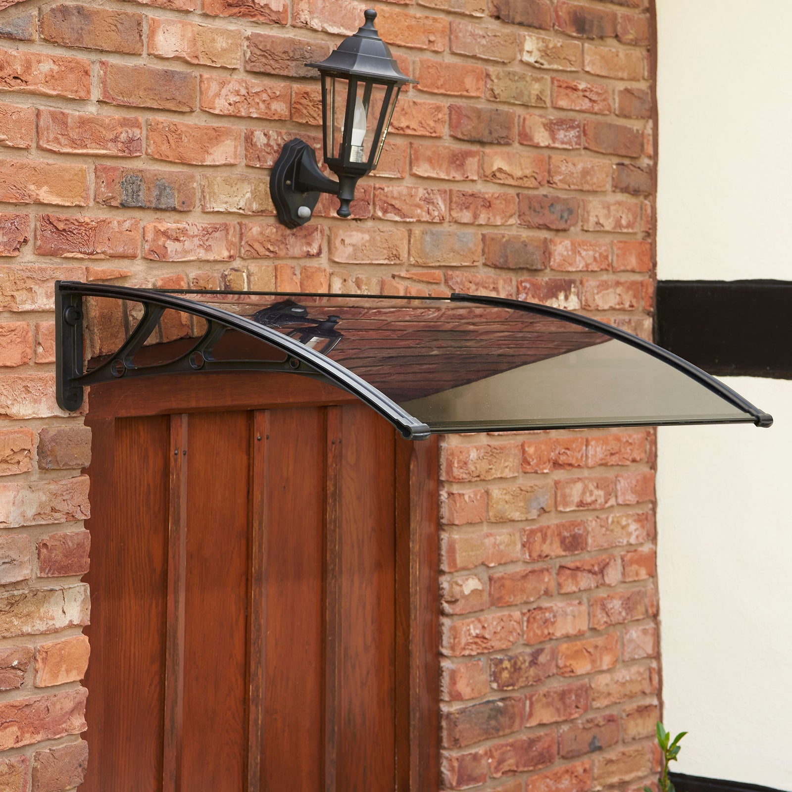 1m Grey Door Canopy Uv Stabilised Solid Polycarbonate Rain Shelter Black Brackets