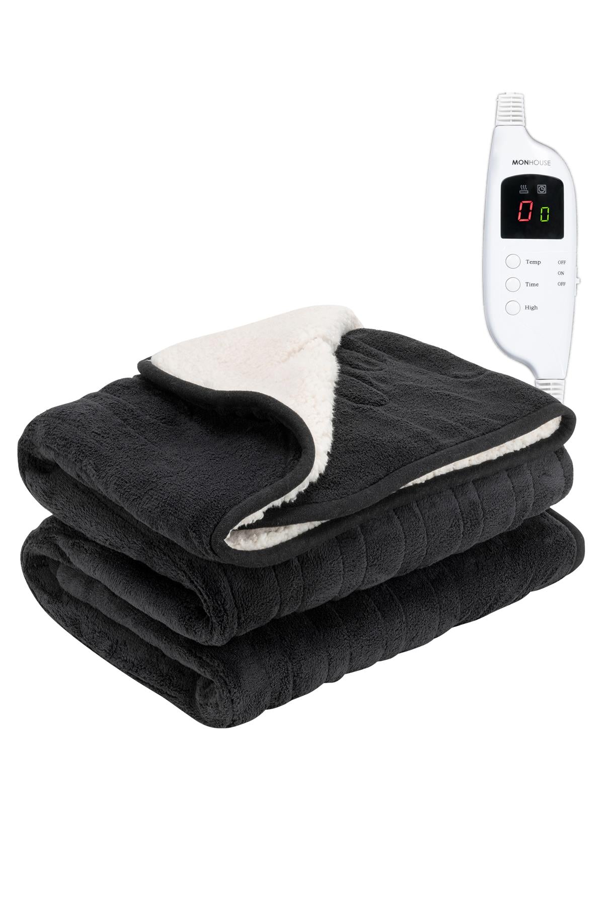 Heated Electric Throw 9h Timer 9 Heat Setting Shearling Fleece Blanket | Single | Black