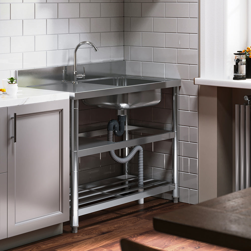 100cm/120cm W X 50cm D X 89.5cm H Bathroomdeco Stainless Steel One Compartment Sink With Shelves | Small