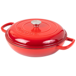 Shallow Cast Iron Casserole Pot With Lid  - 30cm , 3.7-quart | Red