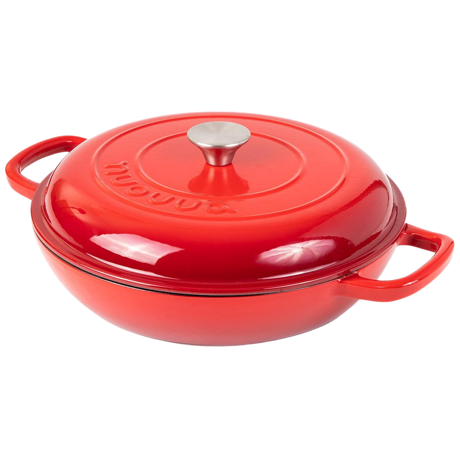 Shallow Cast Iron Casserole Pot With Lid  - 30cm , 3.7-quart | Red