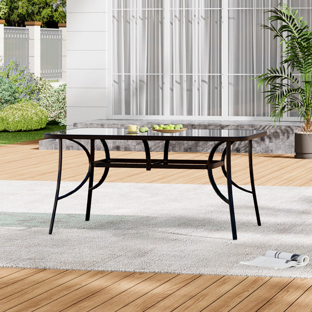 Rectangular Tempered Glass Outdoor Coffee Table With Parasol Hole - 120/150cm W X 80/90cm D X 72cm H | Medium | Black