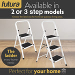 3 Step Ladder, Heavy-duty Steel Folding Home Diy Step Stool With Wide Non-slip Steps & Anti Slip Feet 150kg Capacity | 3 Step | White