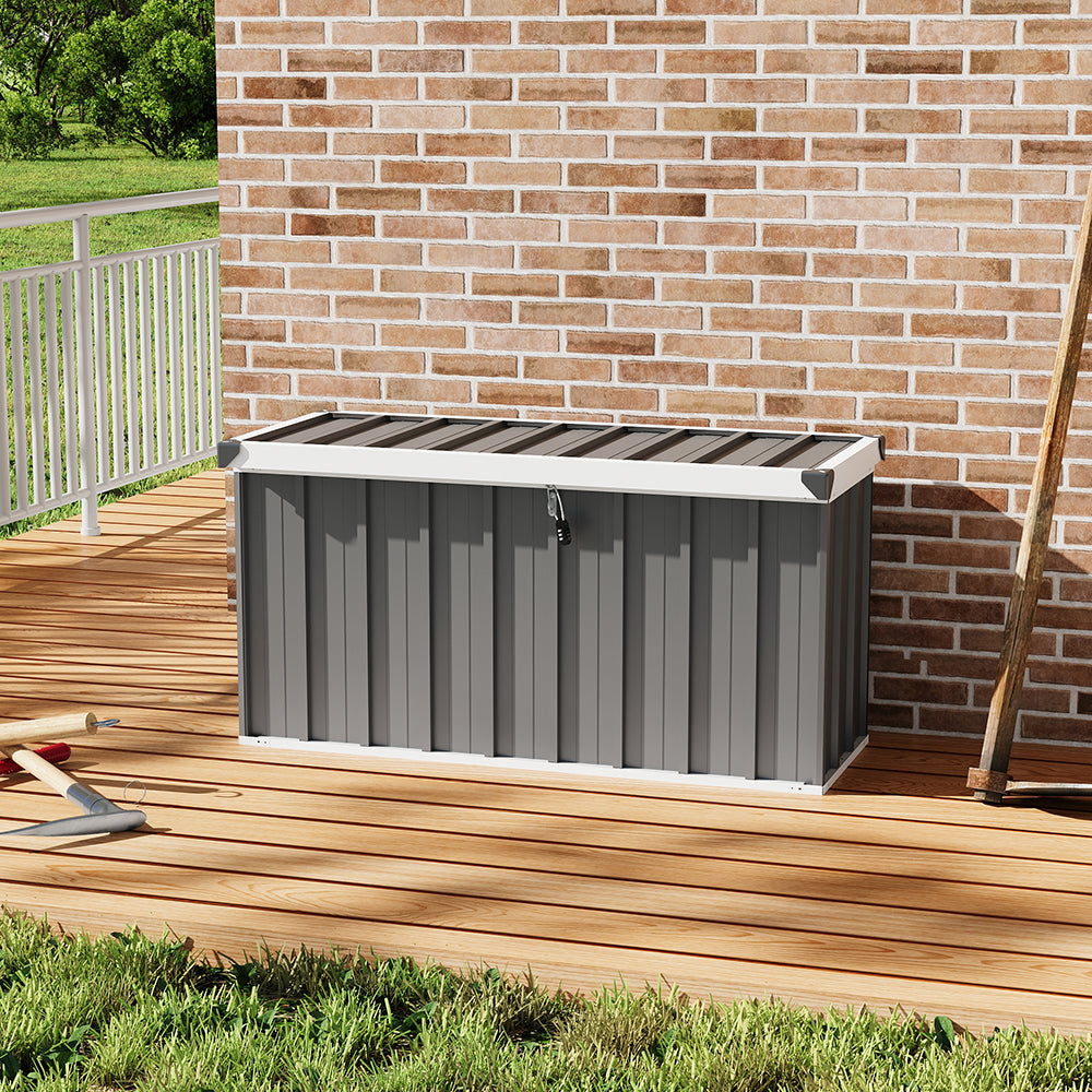 250l Outdoor Storage Box With Metal Frame – Weatherproof Garden & Patio Storage For Tools, Cushions, With Combination Lock | Grey