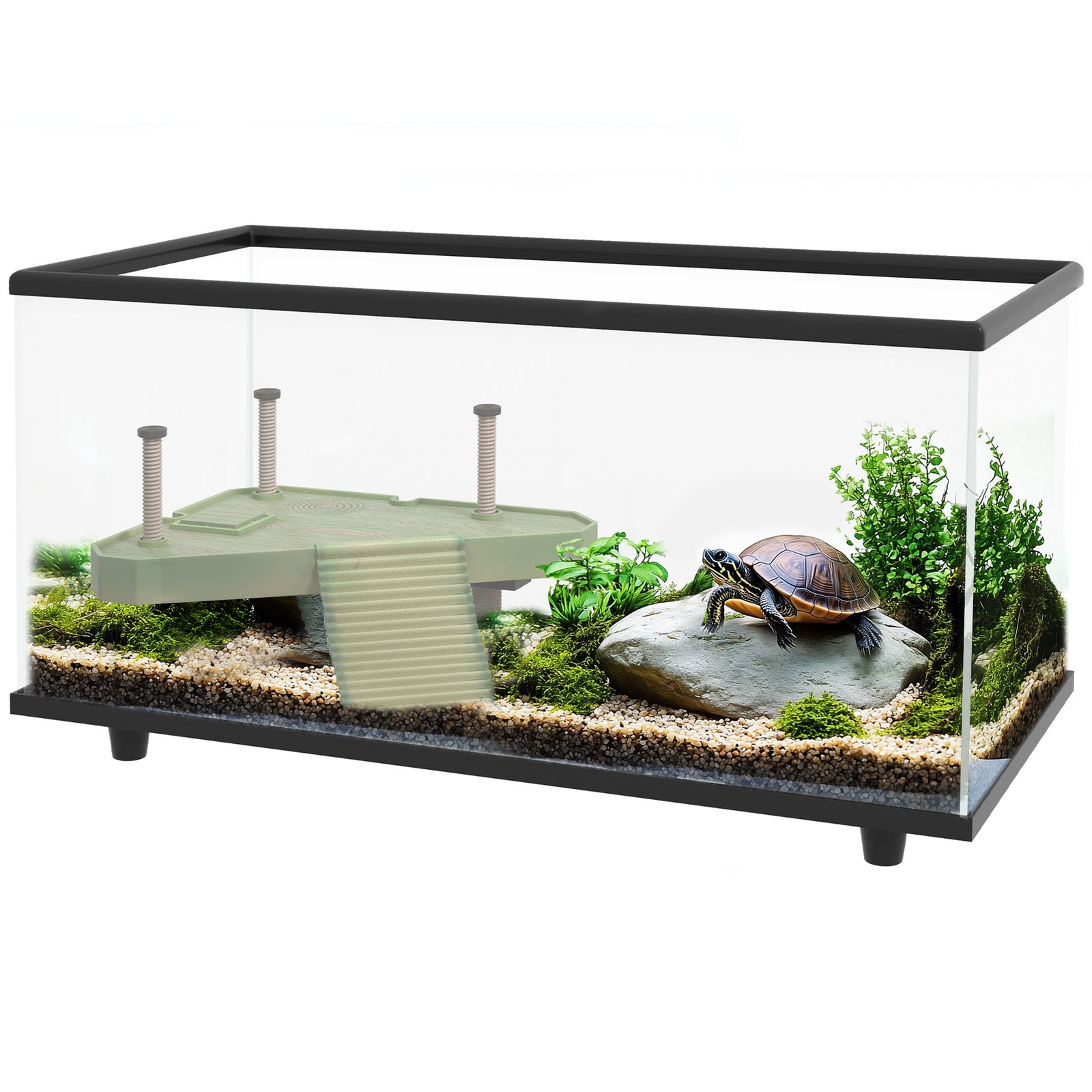 Turtle Tank 28l/50l Glass Turtle Aquarium W/ Easy Drainage, 45 X 25 X 29cm | Black