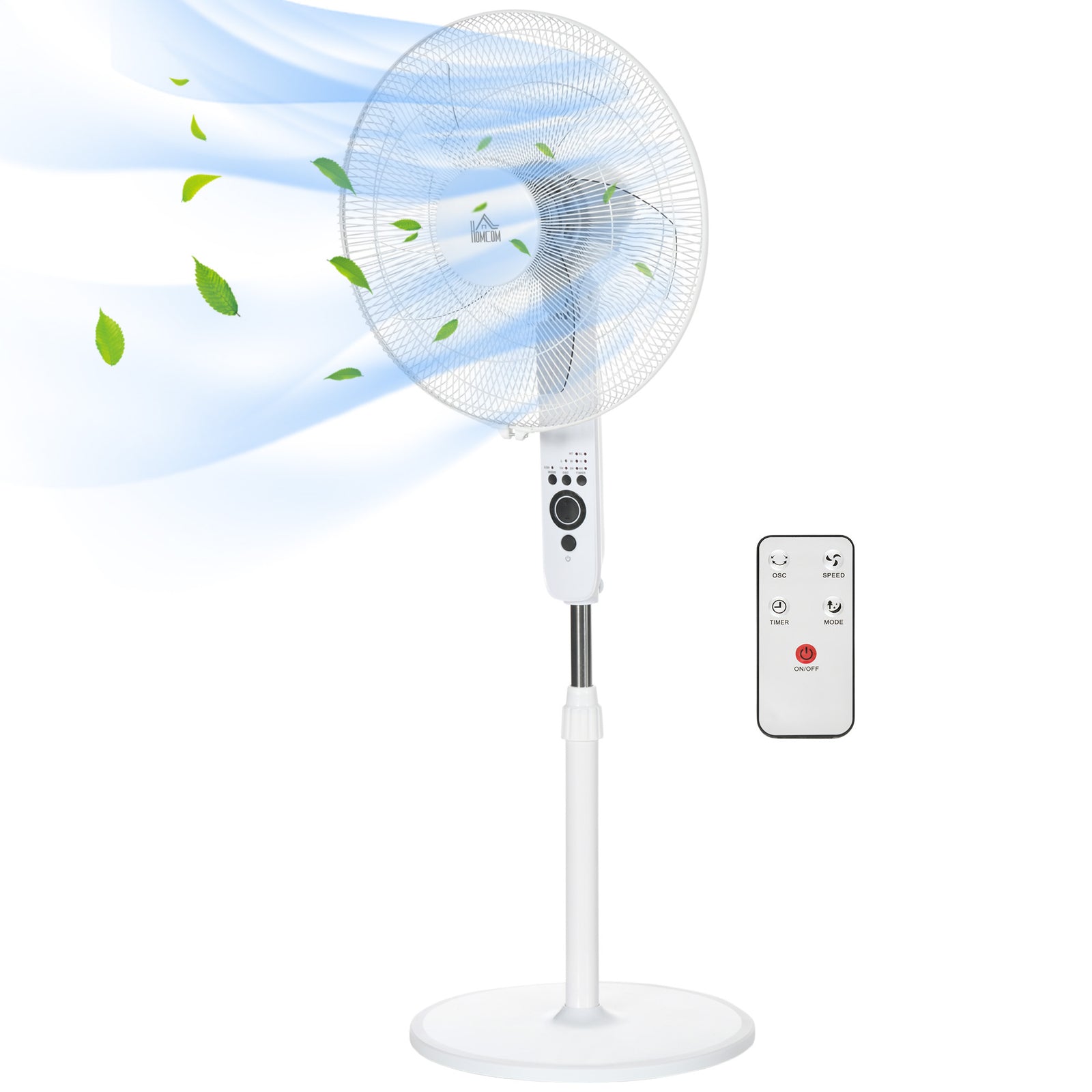 HOMCOM 18" Pedestal Fan With Sleep Mode, Oscillating Standing Fan, White