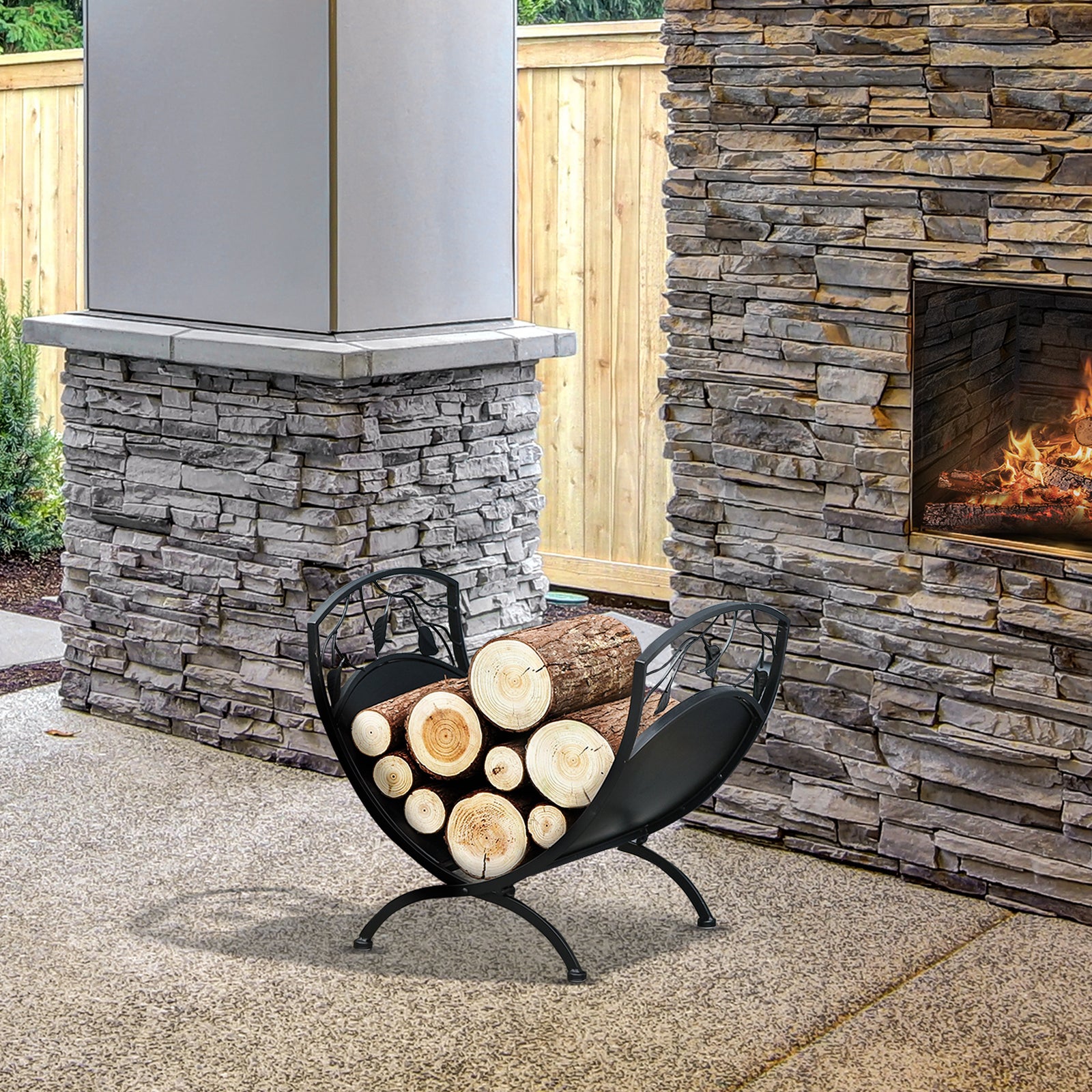 Iron Folding Log Rack W/ Scroll Panels