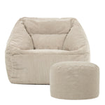Morgan Cord Armchair & Pouffe Set | Beige
