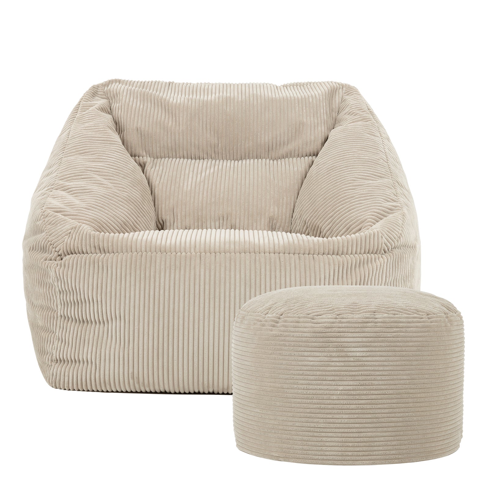 Morgan Cord Armchair & Pouffe Set | Beige