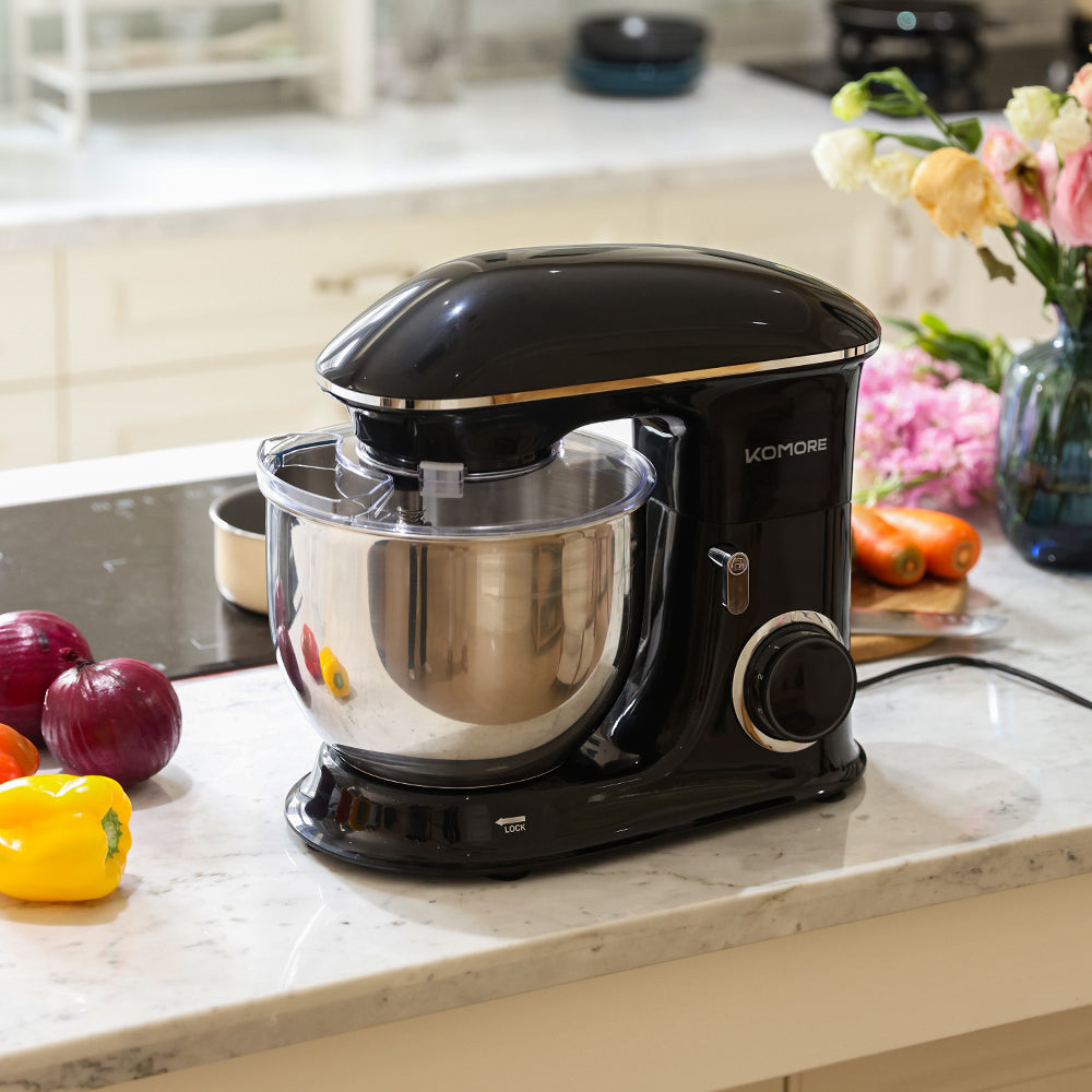 1400w 7l Household Stand Mixer With Stainless Steel Bowl And Splash Guard – Includes Whisk, Beater & Dough Hook