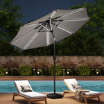 3m Solar Led Patio Umbrella, Outdoor Parasol With 16 Led Tubes, Crank Lift & Push Button Tilt With Fillable Base | One Size | Light Grey