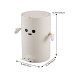 12l Cream-white Step-on Trash Bin With Soft-close Lid And Removable Inner Bucket, Decorative Face Design