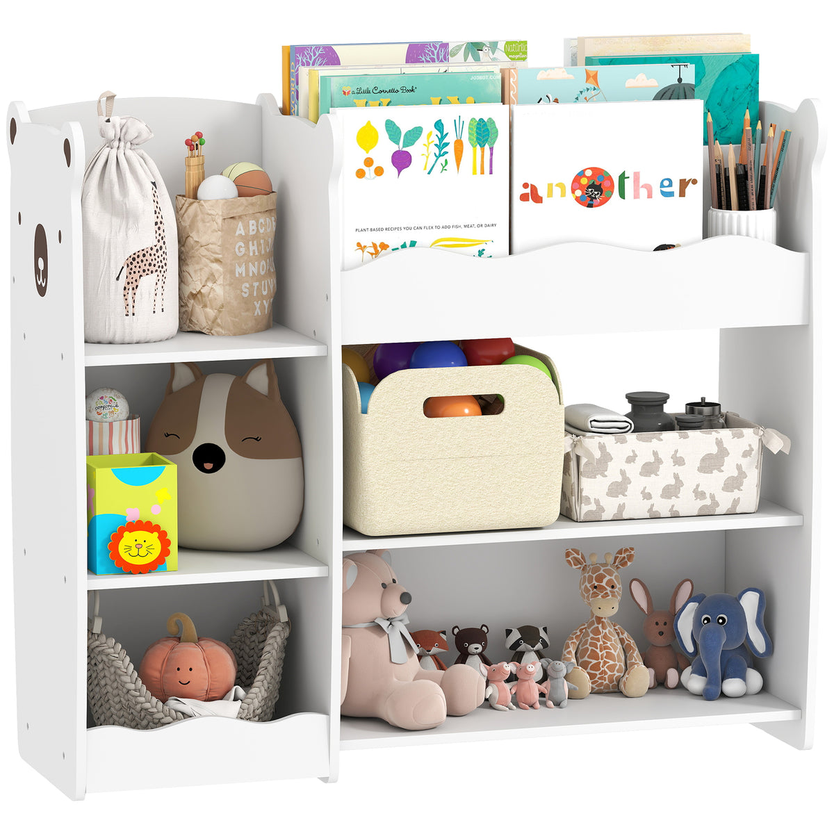 AIYAPLAY Kids Toy Storage Unit, Three Tier Kids Bookshelf For Nursery, White