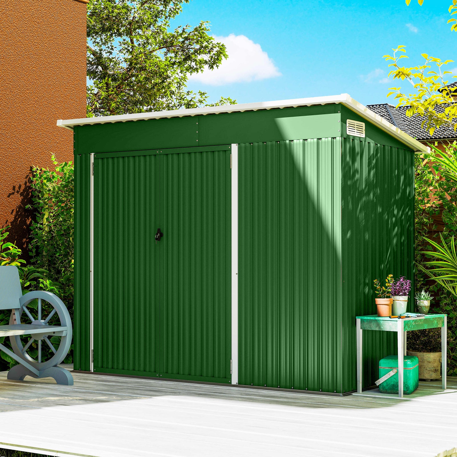 Outdoor Storage Shed, 7.5 X 4.3ft Metal Garden Shed | Green