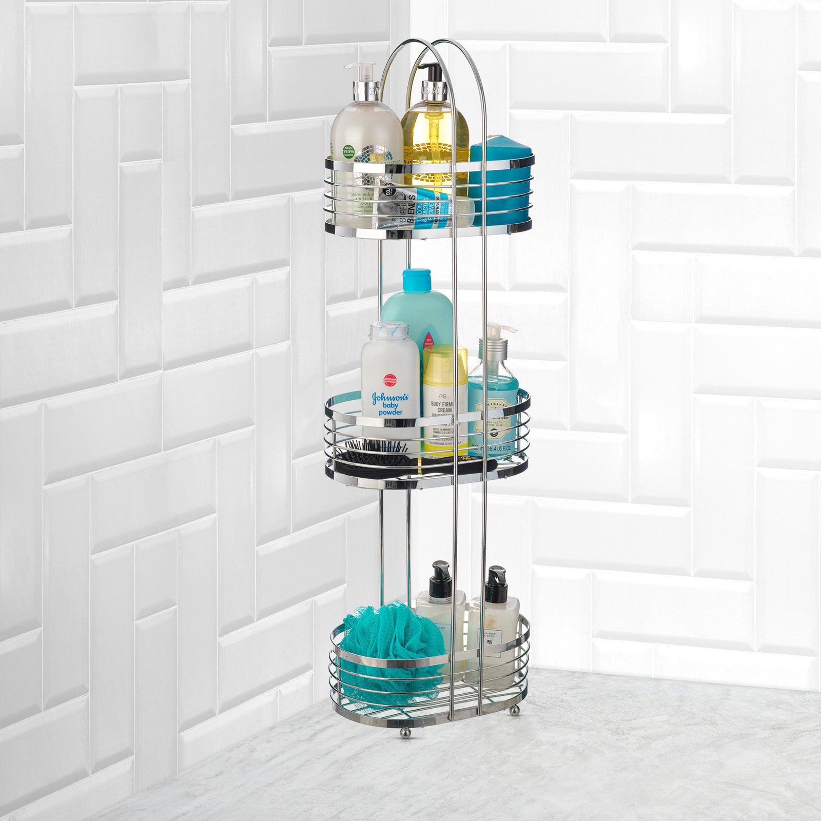3 Tier Floor Standing Oval Chrome Bathroom Caddy