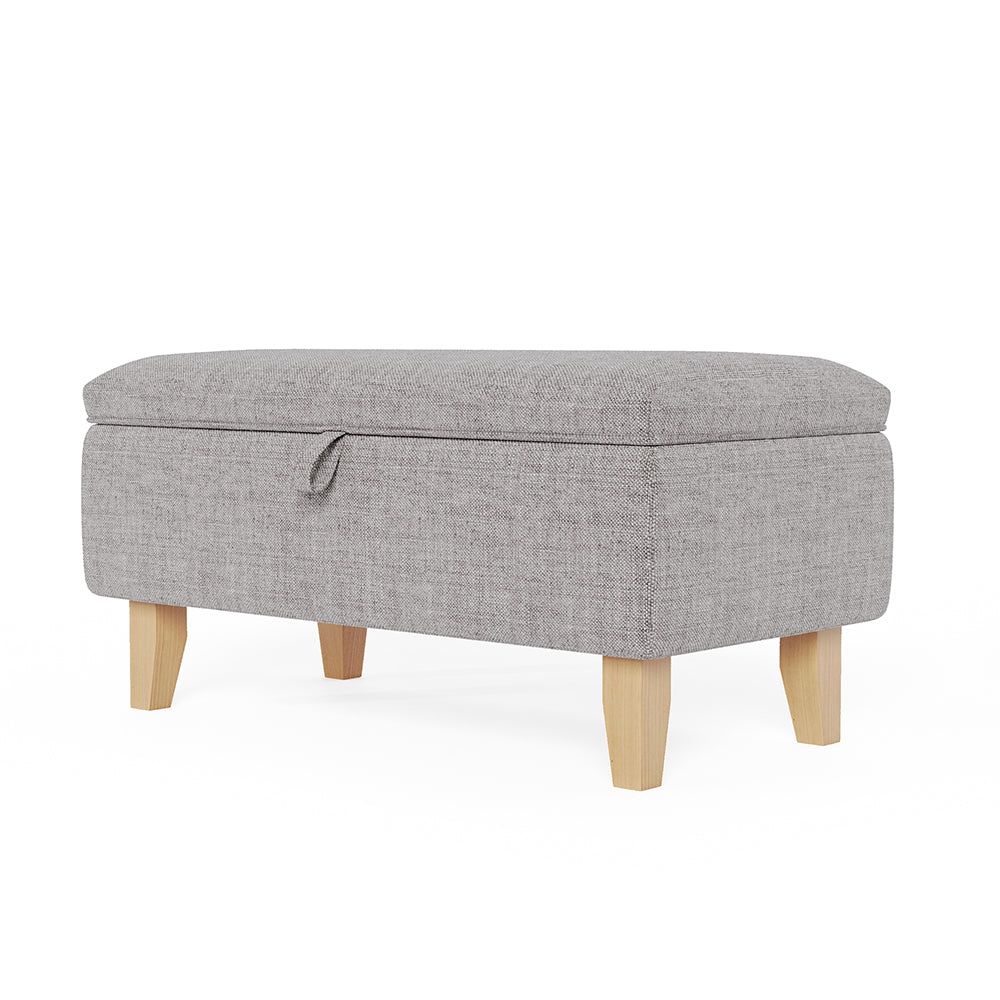 Linen Upholstered Storage Ottoman Footstool Compact Seat With Hidden Storage 71 X 37 X 34 Cm | Light Grey