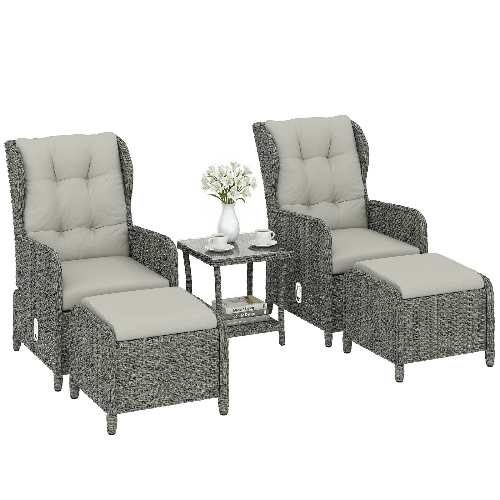 Garden Furniture Set, Rattan Reclining Garden Chair Set | Cream