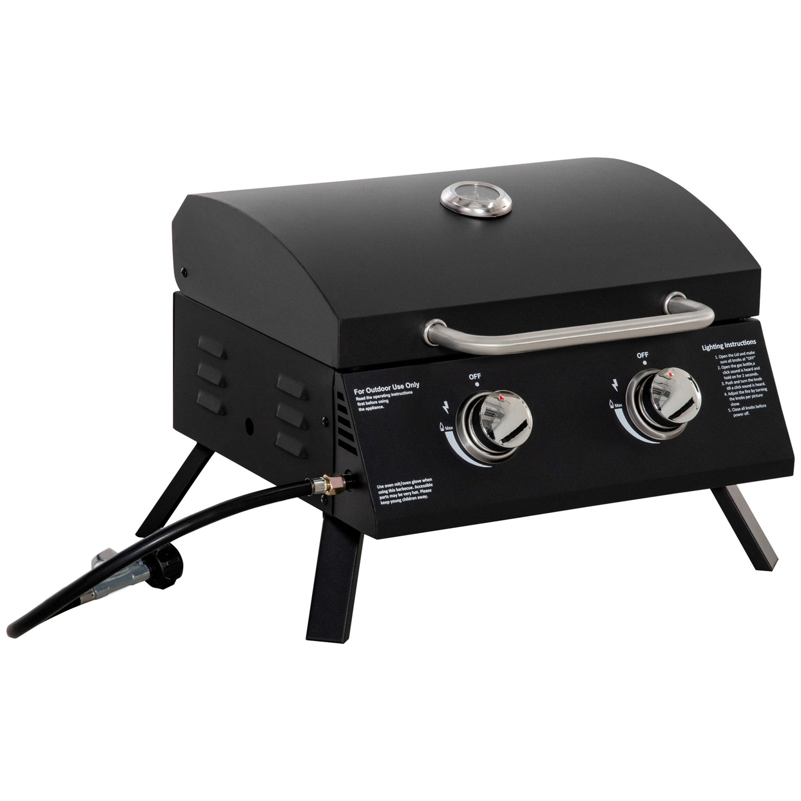 2 Burner Bbq Grill, Tabletop, Black | Black