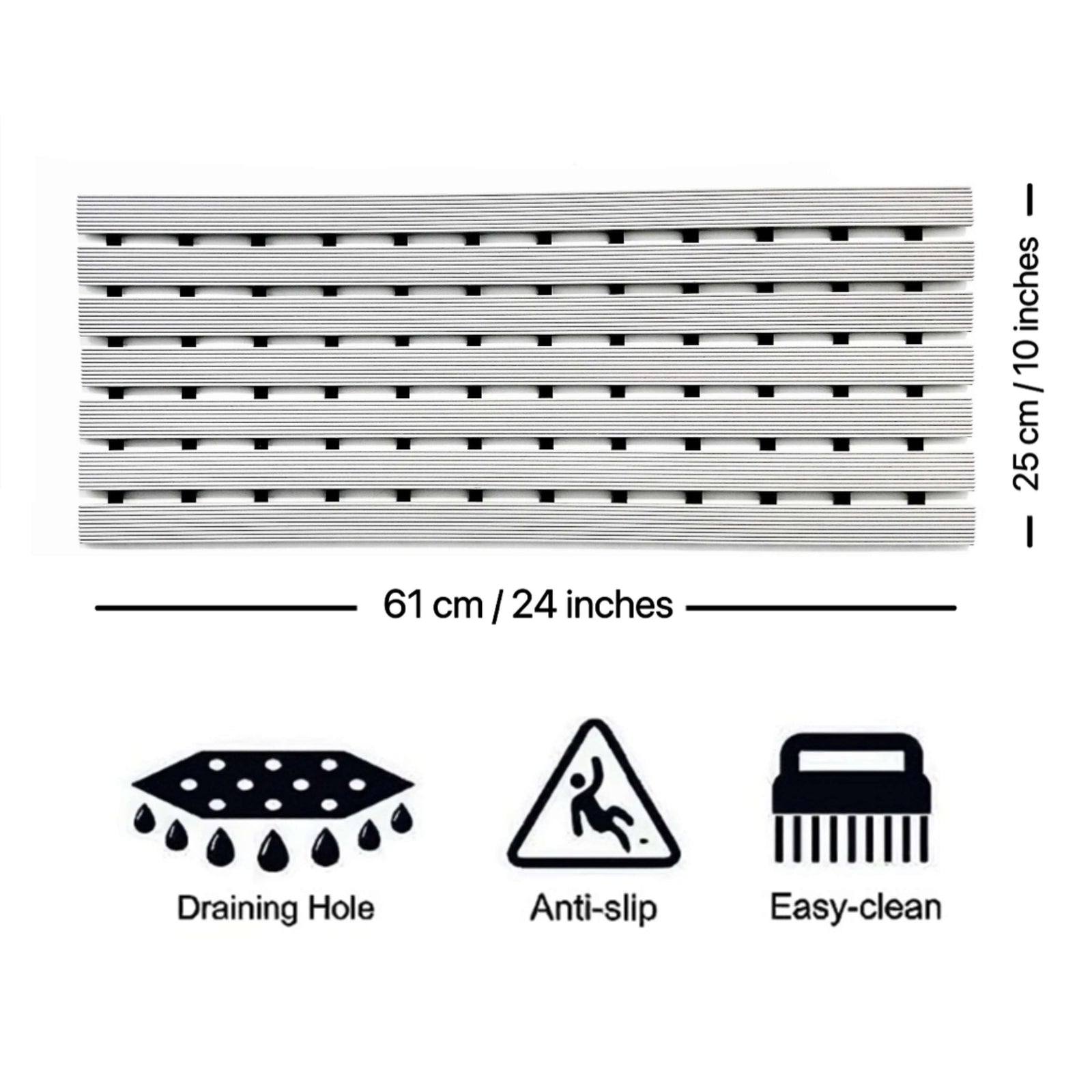Non-slip Pvc Duckboard Shower Mat - 61cm X 25cm | Grey