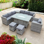 Malta Rattan 9 Seat Firepit U-shape Sofa Set | Mixed Grey