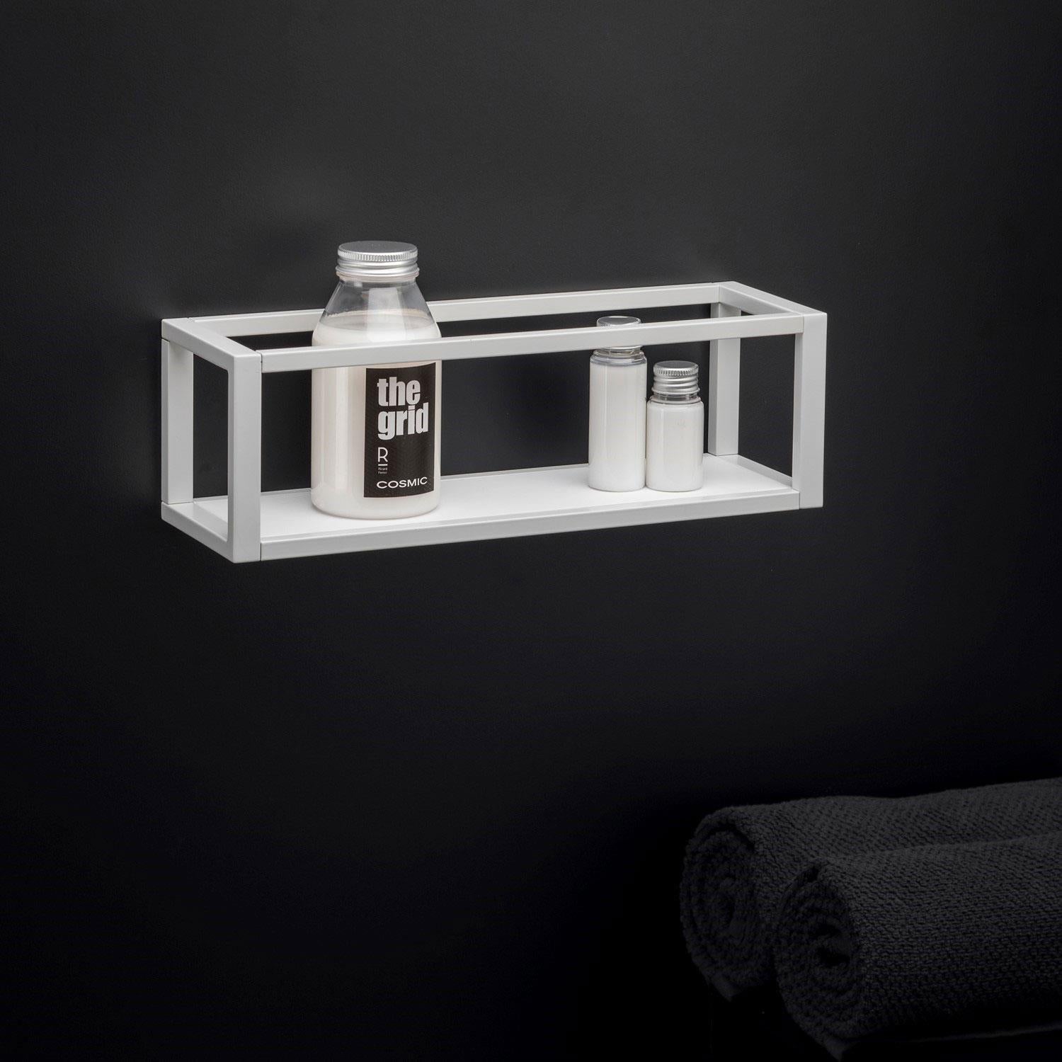 Shelf With Towel Rail, White Matt, Wall-mounted 35 Cm Collection The Grid