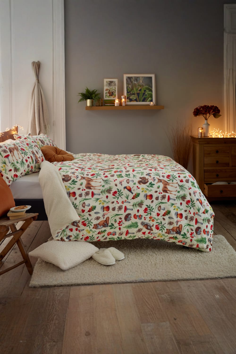Autumn Animals Fleece Duvet Cover Set With Sherpa Reverse – Cosy Woodland Bedding | Single | Multi