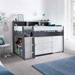 Ersa Mid Sleeper Bed With Desk With Spring Mattress | Single | Grey