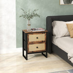Bedside Table With 2 Rattan Drawers, Rustic Brown