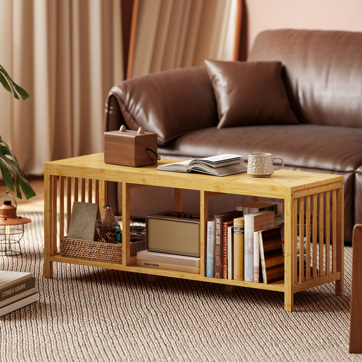 HOMCOM Shoe Rack With Seat, Bamboo Storage Bench, Natural Wood Finish