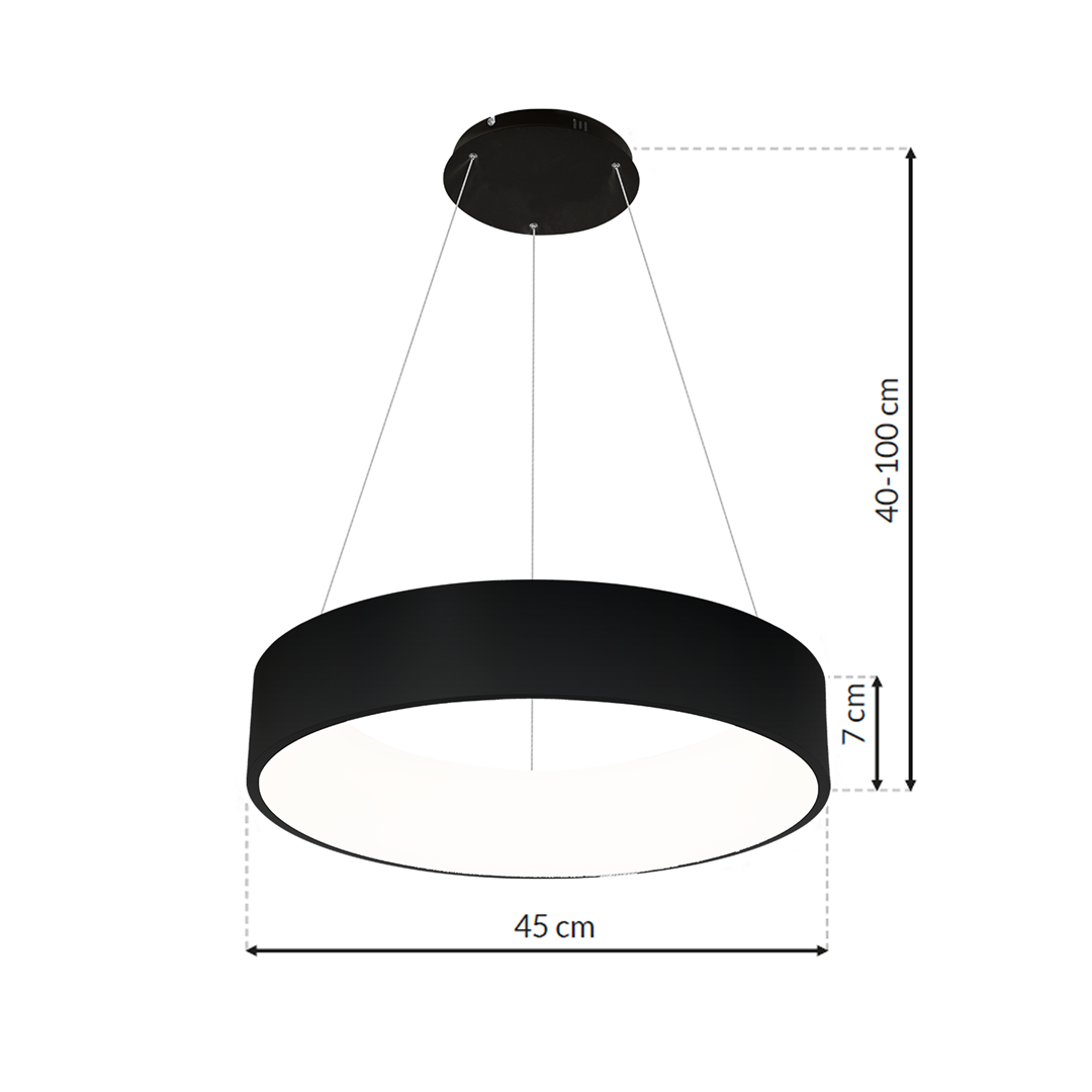 Ohio Stunning Led Pendant Lamp 24w(122w)  45cm Diameter Height Adjustable | Black