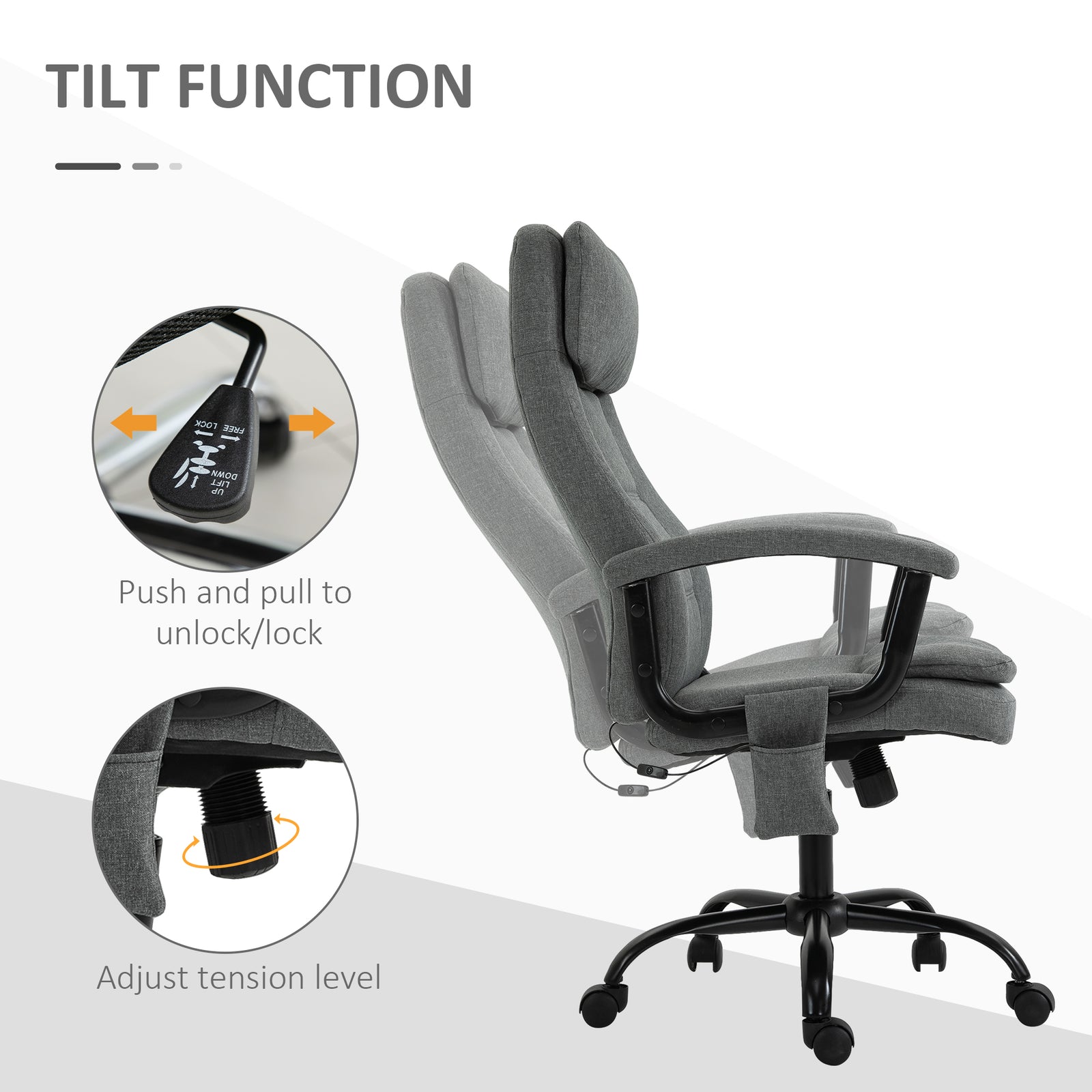 2-point Massage Linen Office Chair Grey