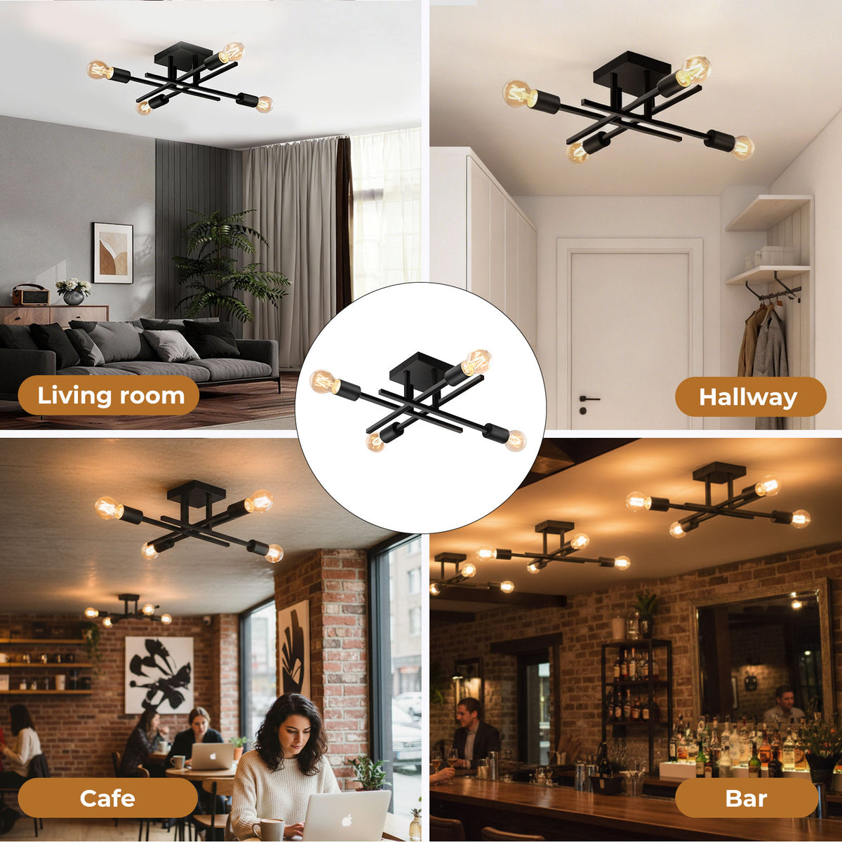 Emitto Semi Flush Mount Ceiling Light Fixture 4 Light E27 Socket
