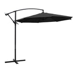 3m Banana Cantilever Patio Parasol For Outdoor Sunshade And Rain With Cross Base | One Size | Black