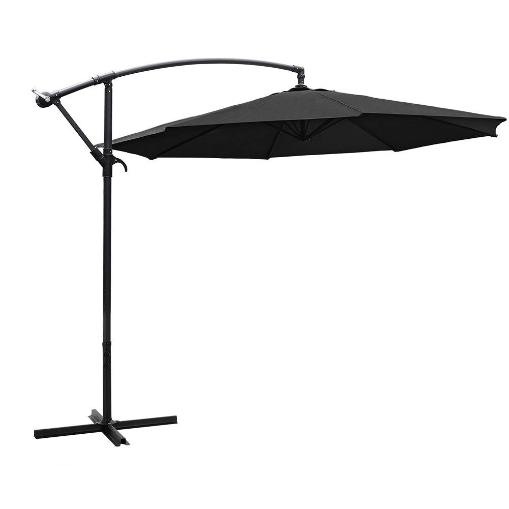 3m Banana Cantilever Patio Parasol For Outdoor Sunshade And Rain With Cross Base | One Size | Black