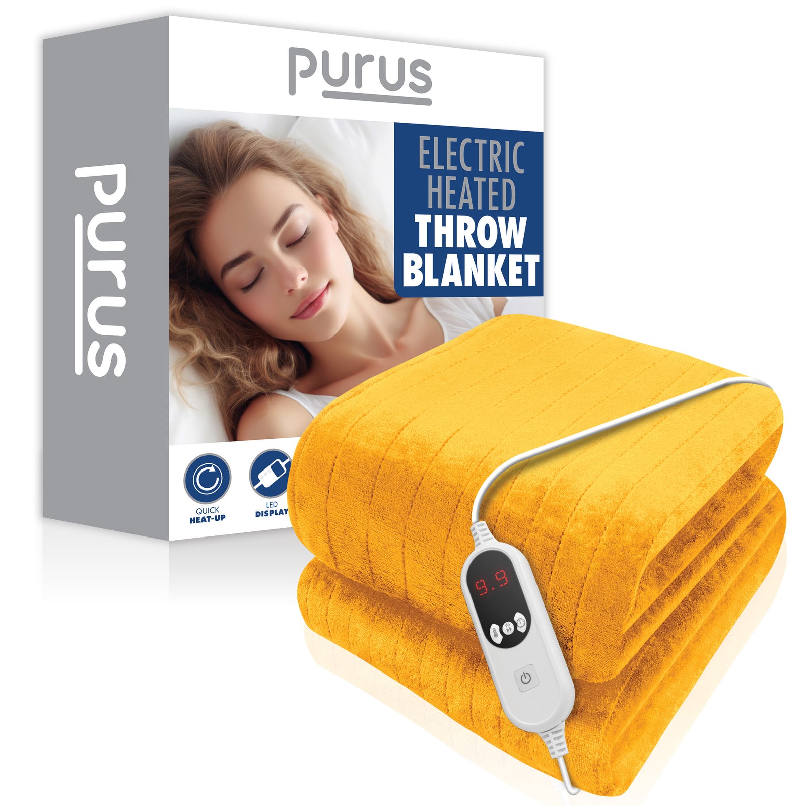 Deluxe Xl Electric Throw Heated Double Over Electric Blanket Soft Fleece 9 Heat & 12 Timer Settings | XL | Gold