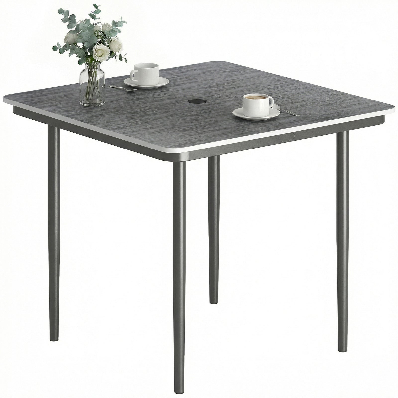Garden Dining Table, Outdoor Table With Umbrella Hole | Dark Grey