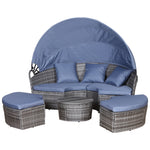 5 Pcs Cushioned Outdoor Rattan Round Sofa Bed Table Set | Dark Gray