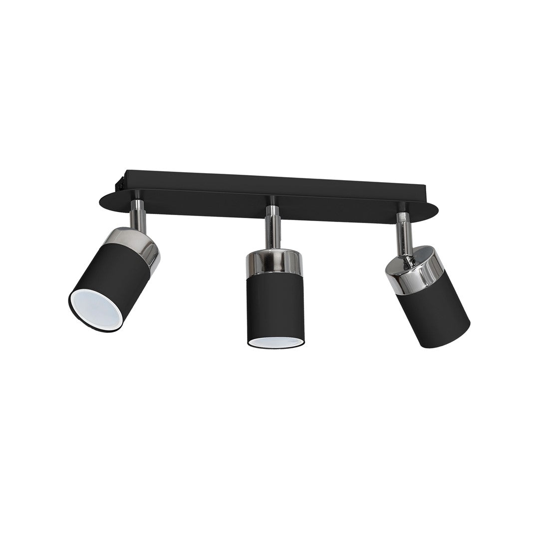 Joker Hand Made Ceiling Lamp In Matt Black With Striking Chrome Detail Featuring 3 Minmalistic Slender Cylinder Shades