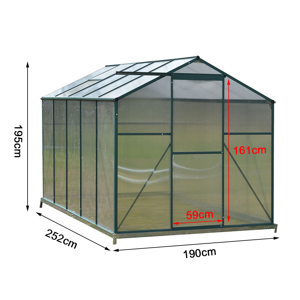 Polycarbonate Greenhouse With Base – Aluminum Frame Walk-in Greenhouse With Sliding Door & Ventilation Window For Plants & Flowers, Green, 8 x 6ft