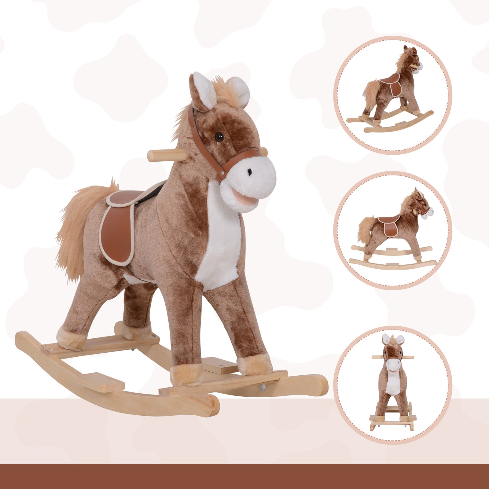 Kids Rocking Horse Wooden Plush Age 3+ Children Ride On Toy Rocker Baby