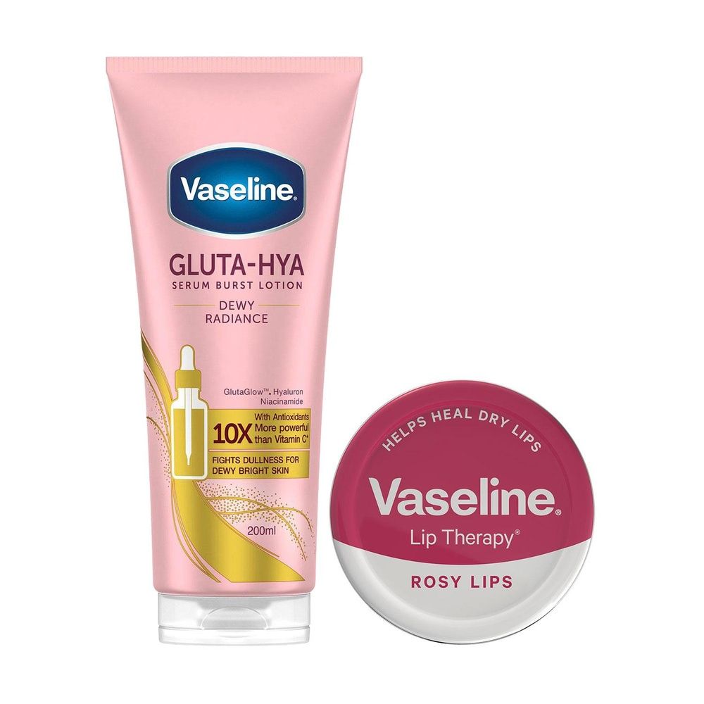 Vaseline Gluta-hya Dewy Radiance Serum Lotion 200ml & Rosy Lips Therapy 20g