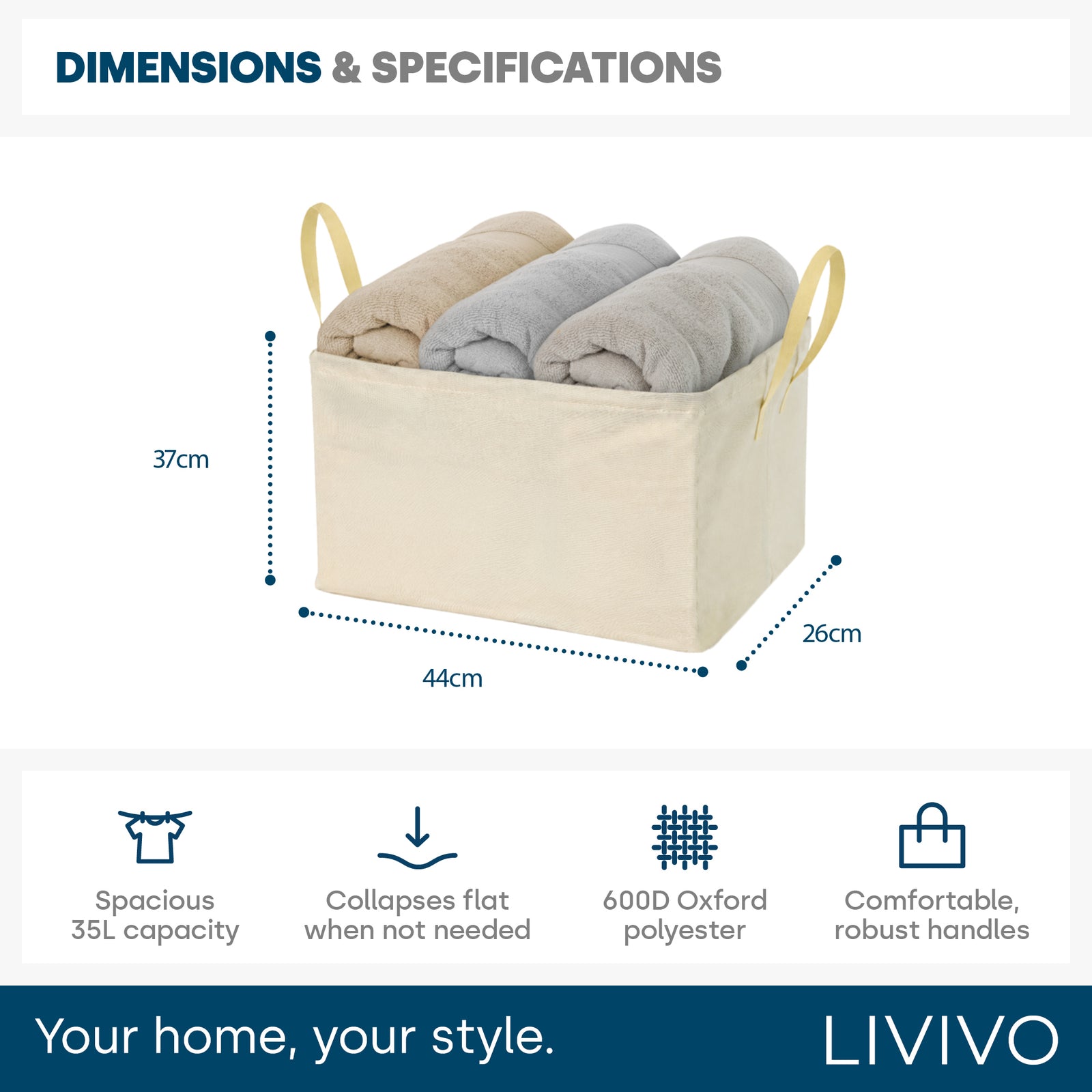 Collapsible Laundry Bags 2 Pack 35l Fabric Storage Baskets With Handles | Beige