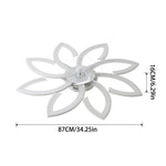 White 8-petal Ceiling Fan Light 3 Blades With 3-color Dimming, 6-speed ​, Remote Control, Timer & App Control