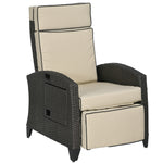 Outdoor Recliner Chair W/ Cushion, Pe Rattan Reclining | Khaki