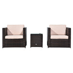 3pcs Patio Rattan Sofa Garden Furniture Set W/ Cushions | Brown