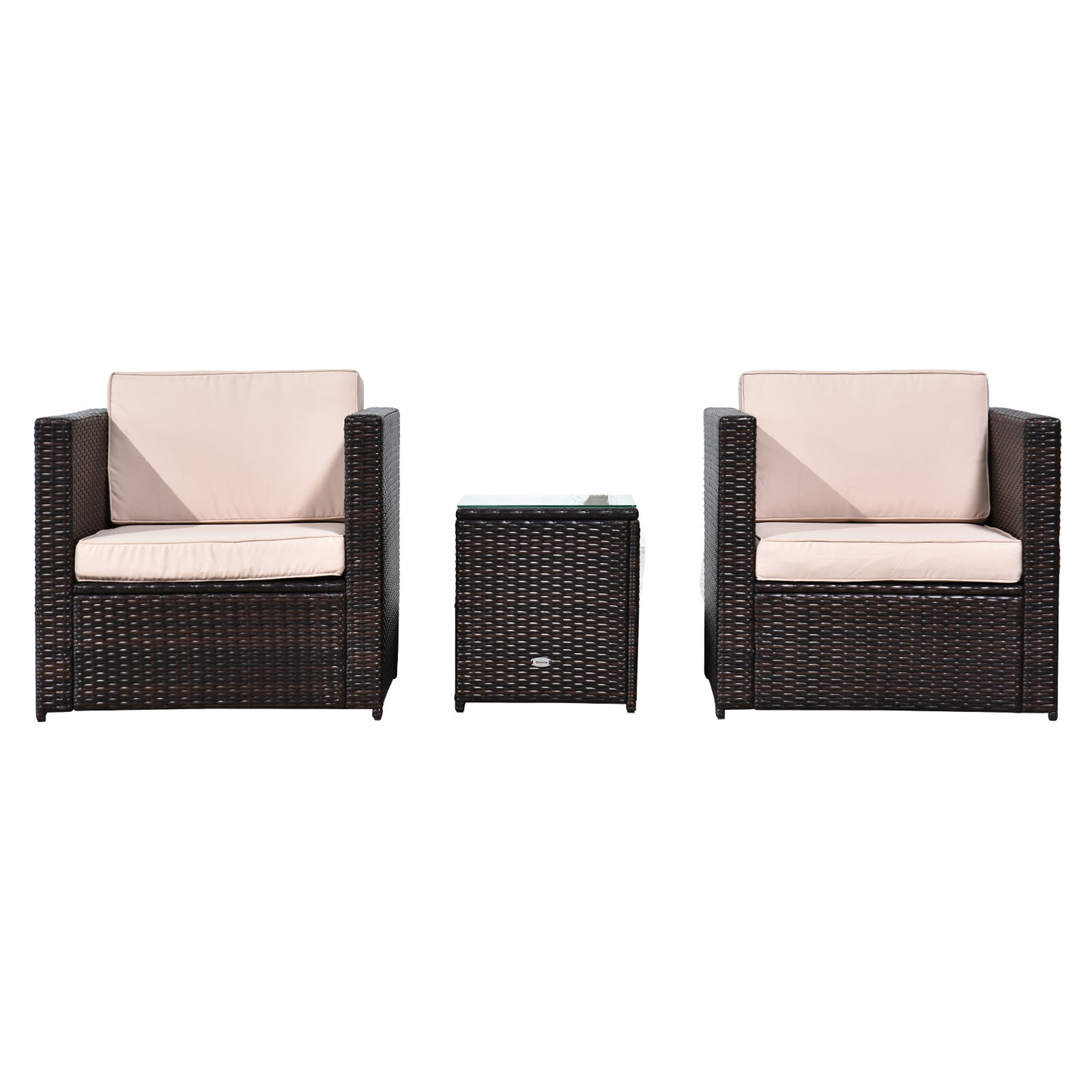 3pcs Patio Rattan Sofa Garden Furniture Set W/ Cushions | Brown