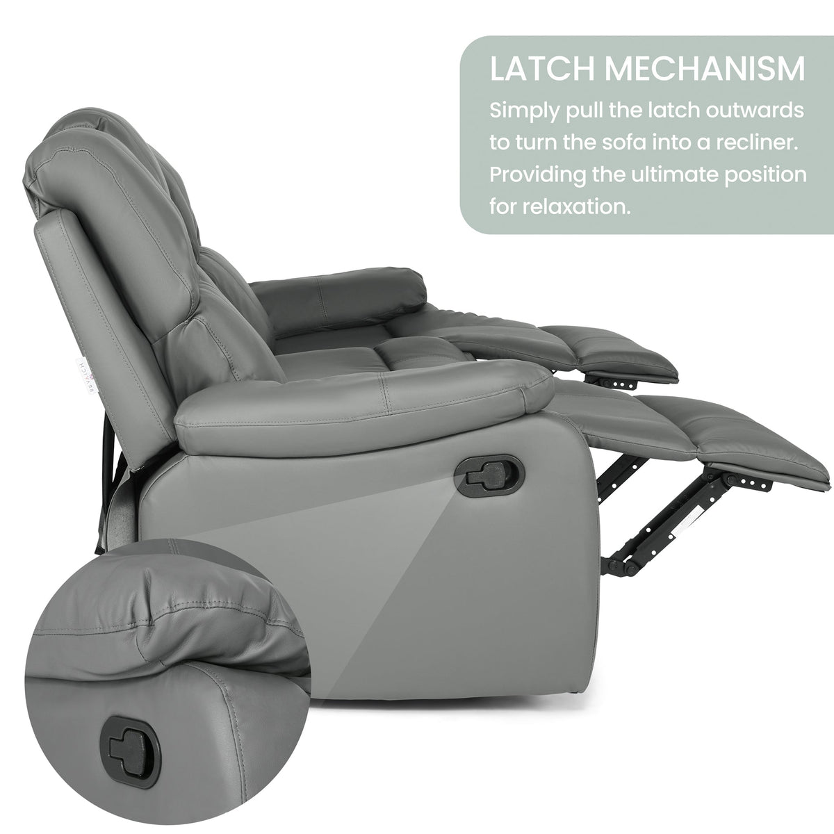 Manual Recliner Sofa 3 Seater Faux Leather | Grey