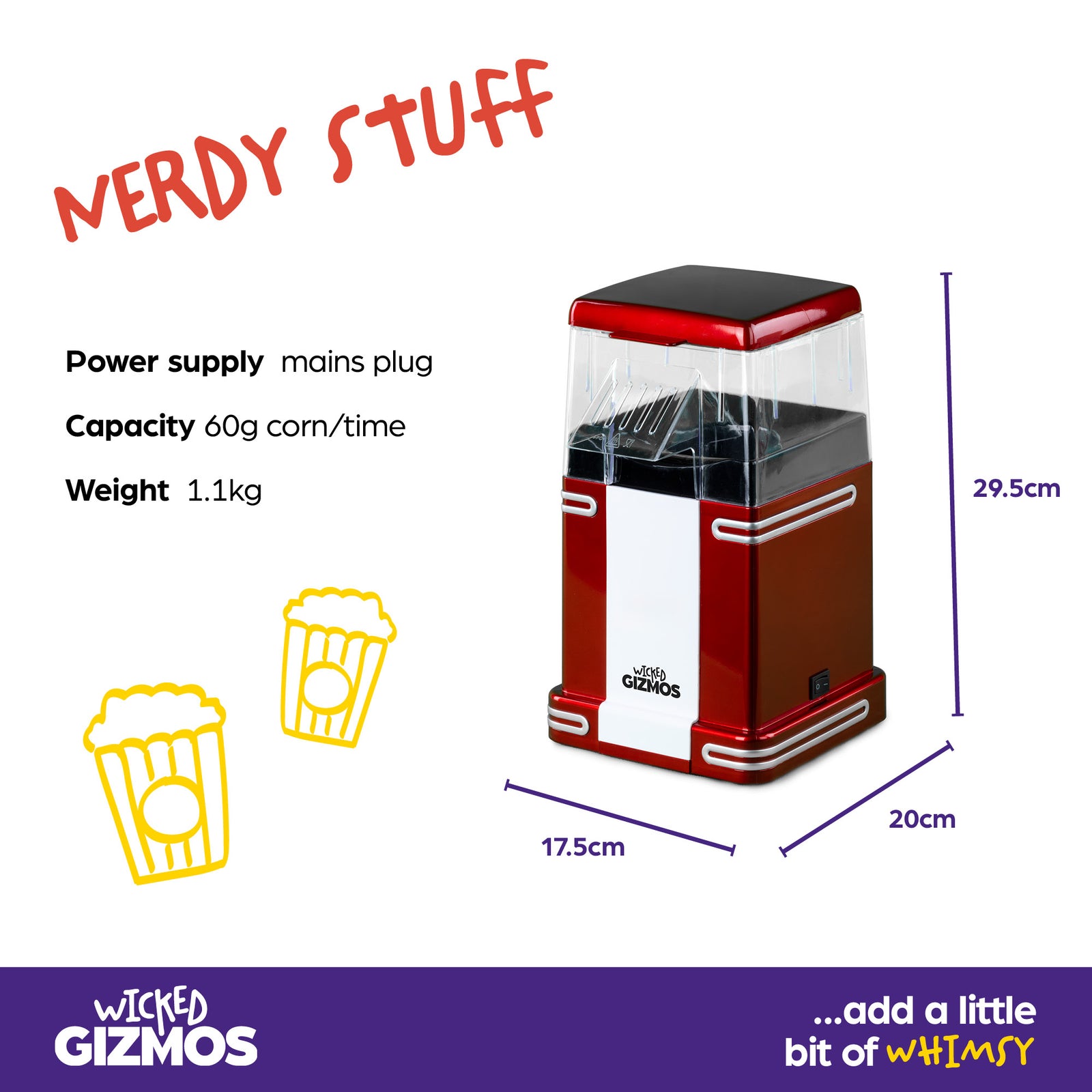 1200w Red Retro Popcorn Maker Hot Air Machine With 6 Boxes